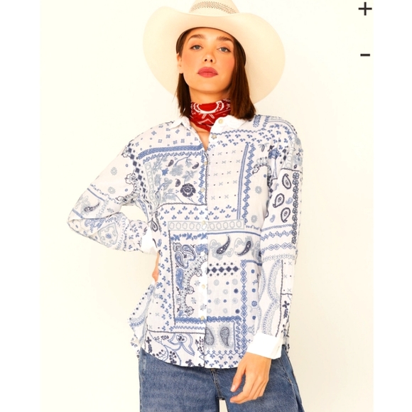Johnny Was Tops - Johnny Was Vanya Schiffli Oversized White Western Top Fully Embroidered NWT M